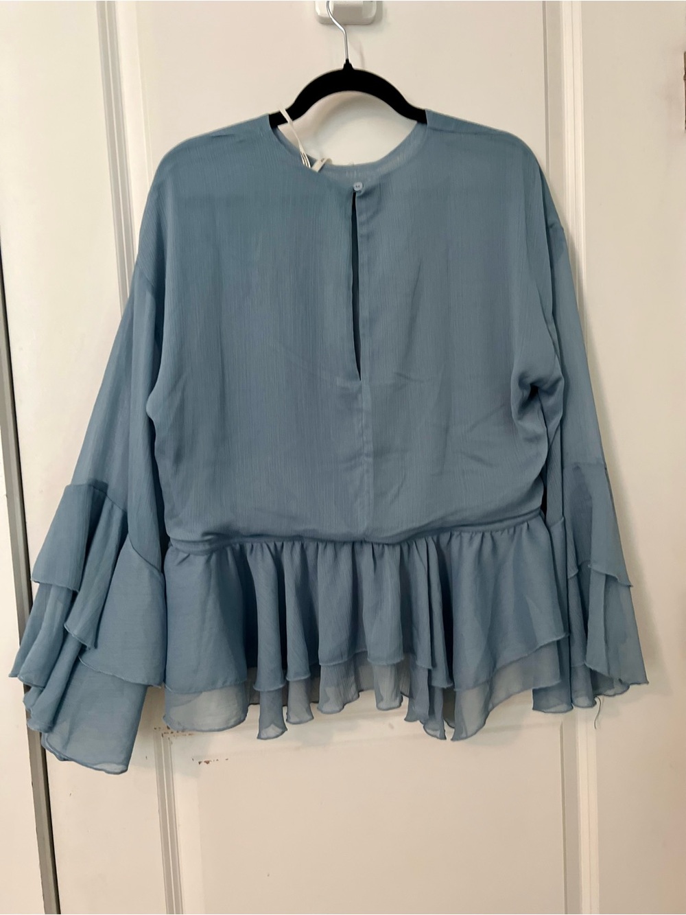 NWT Anthropologie Ruffle Peplum Blouse - Dusty Blue - Picture 4 of 5